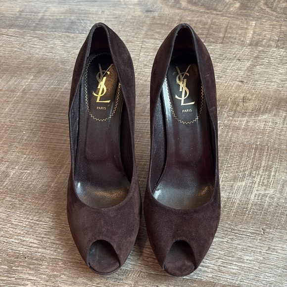 Yves Saint Laurent YSL Palais 80 Open Toe Suede Pumps Women’s 38.5 (US8.5) Brown - Picture 2 of 12